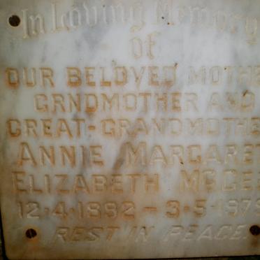 McGEE Annie Margaret Elizabeth 1892-1979