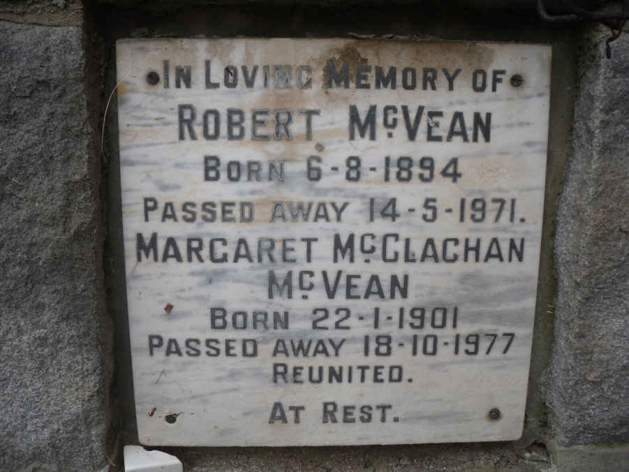 McVEAN Robert 1894-1971 &amp; Margaret McCLACHAN 1901-1977