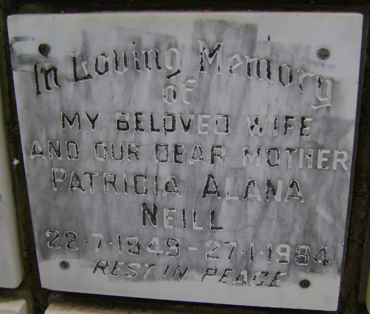 NEILL Patricia Alana 1949-1984