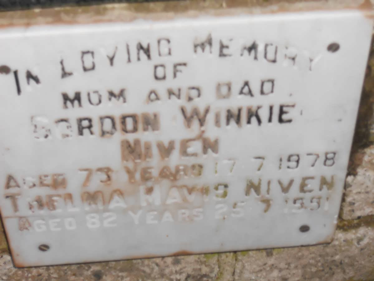 NIVEN Gordon Winkie -1978 &amp; Thelma Mavis -1991