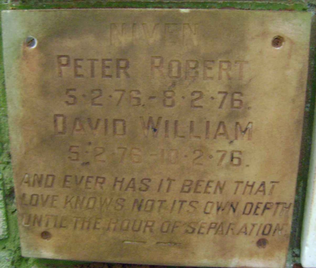 NIVEN Peter Robert 1976-1976 :: NIVEN William David 1976-1976