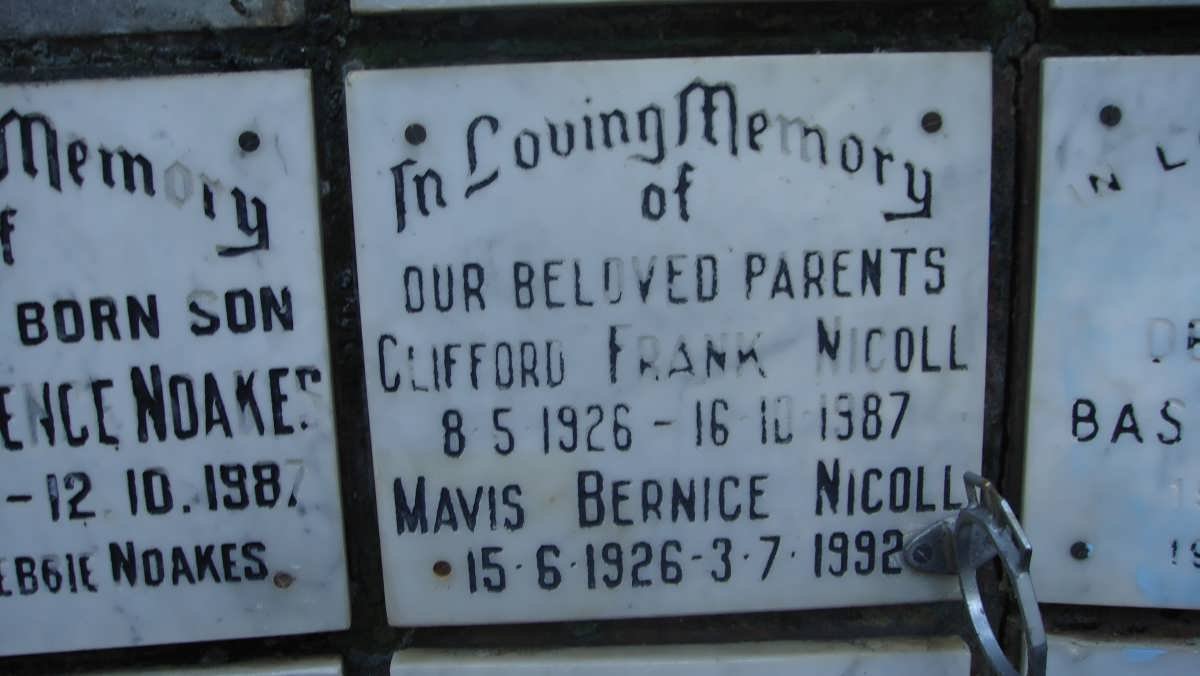 NICOLL Clifford Frank 1926-1987 &amp; Mavis Bernice 1926-1992