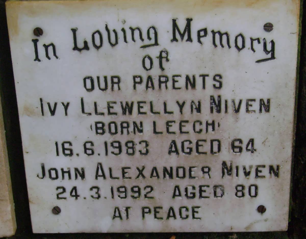 NIVEN John Alexander -1992 &amp; Ivy Llewellyn LEECH -1983