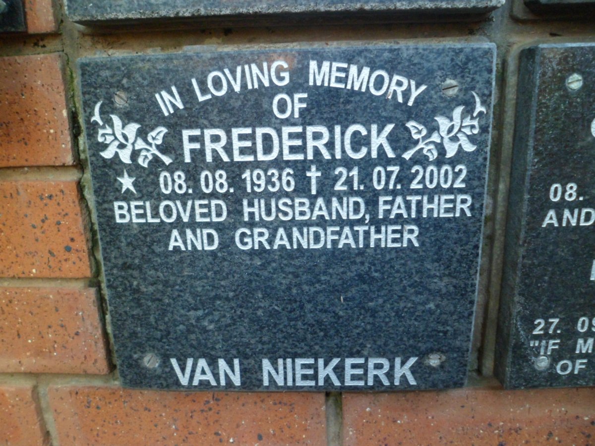 NIEKERK Frederick, van 1936-2002