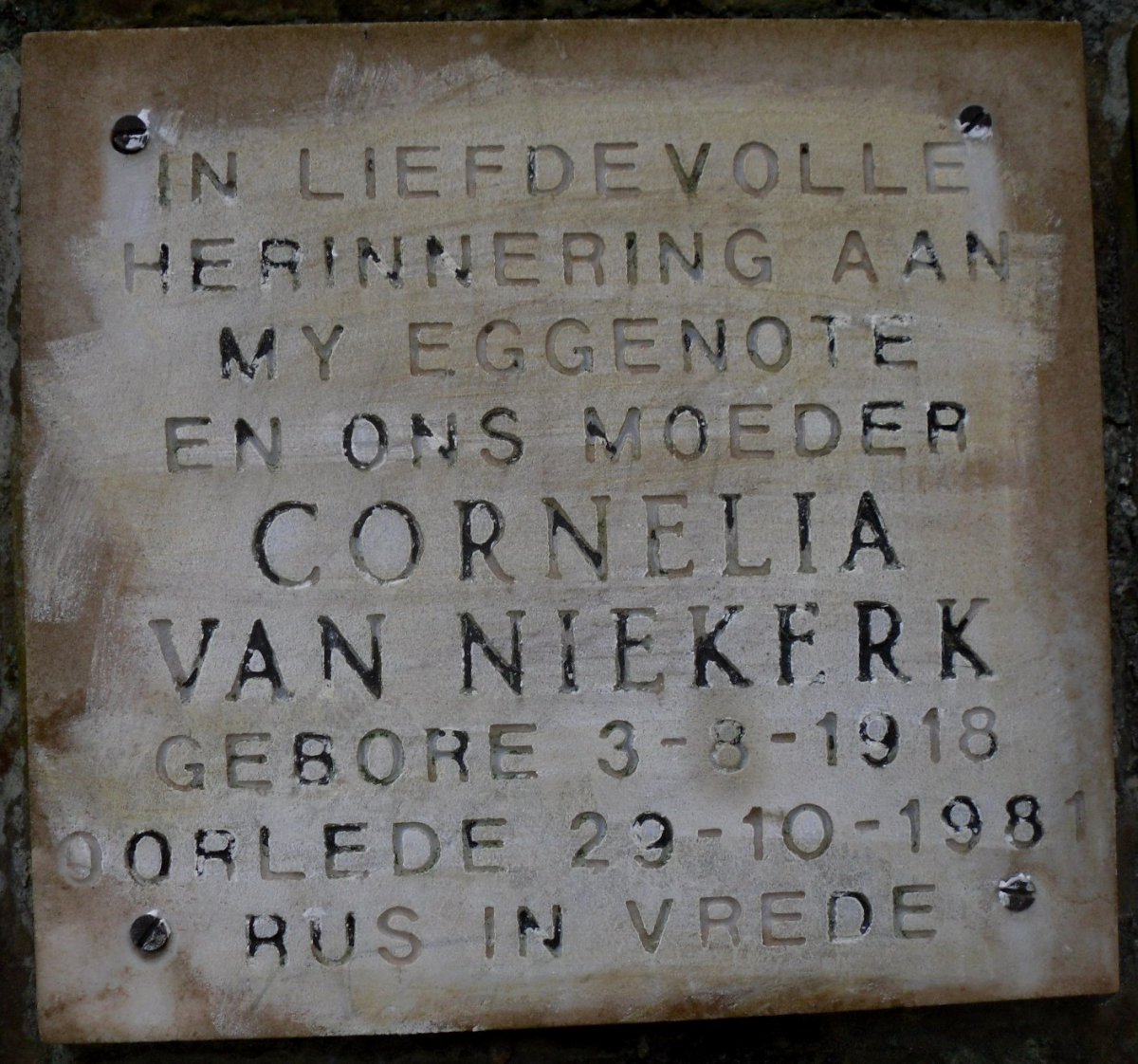 NIEKERK Cornelia, van 1918-1981