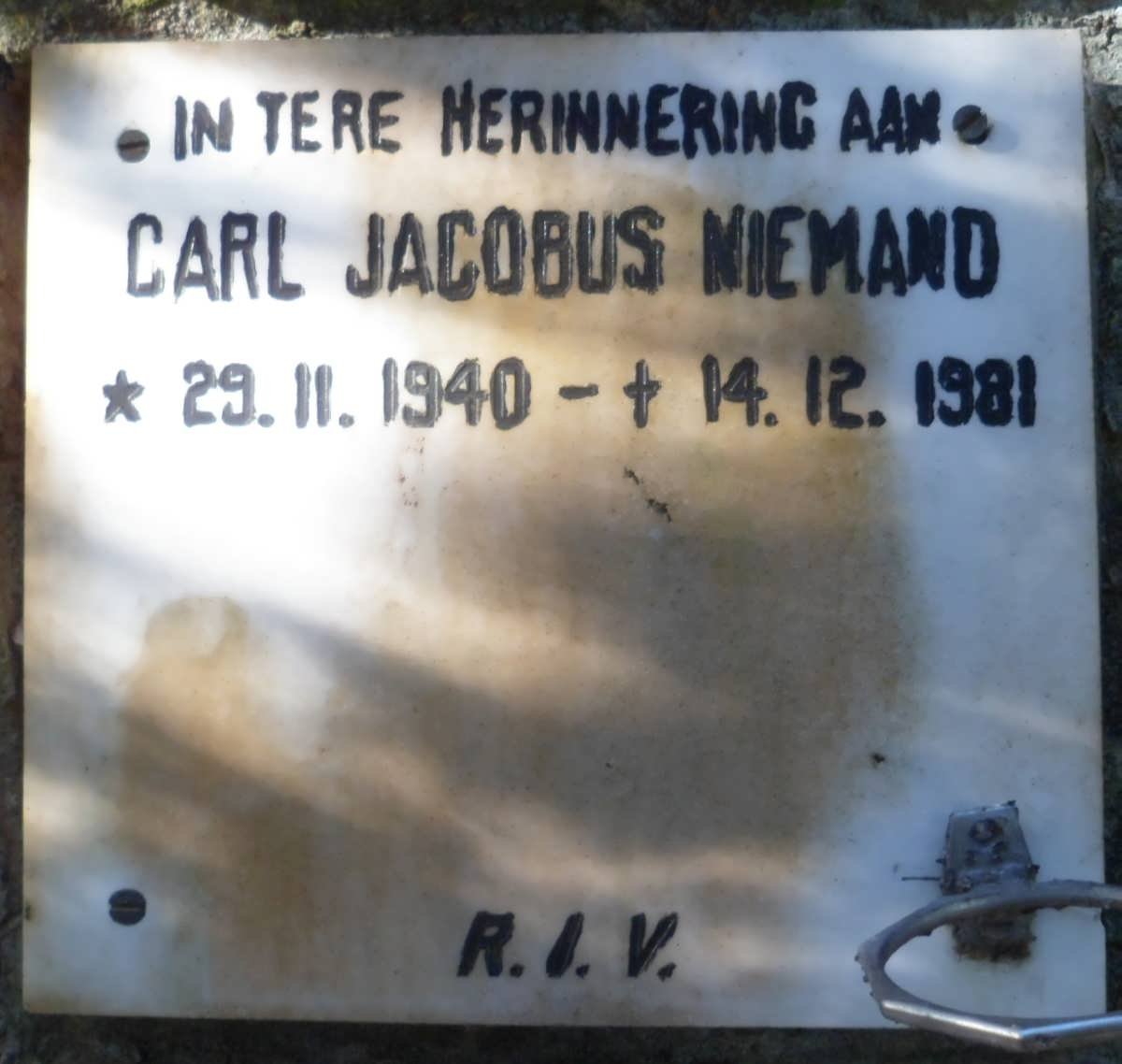 NIEMAND Carl Jacobus 1940-1981
