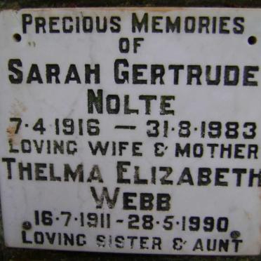 NOLTE Sarah Gertrude 1916-1983 :: WEBB Thelma Elizabeth 1911-1990