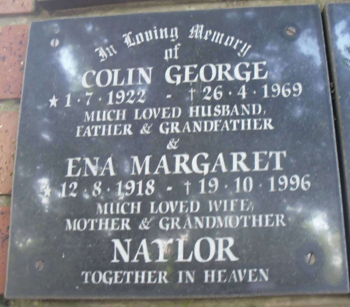 NAYLOR Colin George 1922-1969 &amp; Ena Margaret 1918-1996