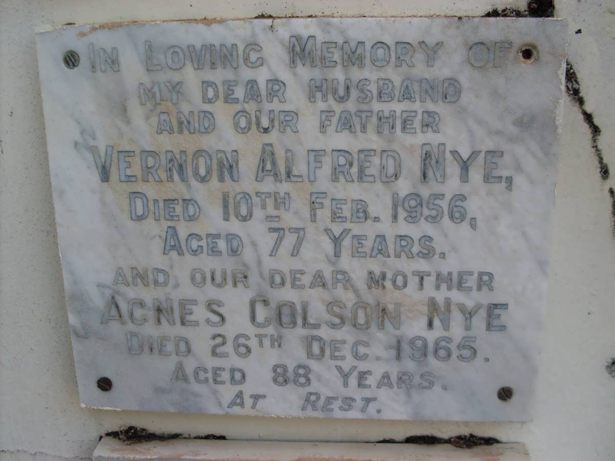 NYE Vernon Alfred -1956 &amp; Agnes Colson -1965