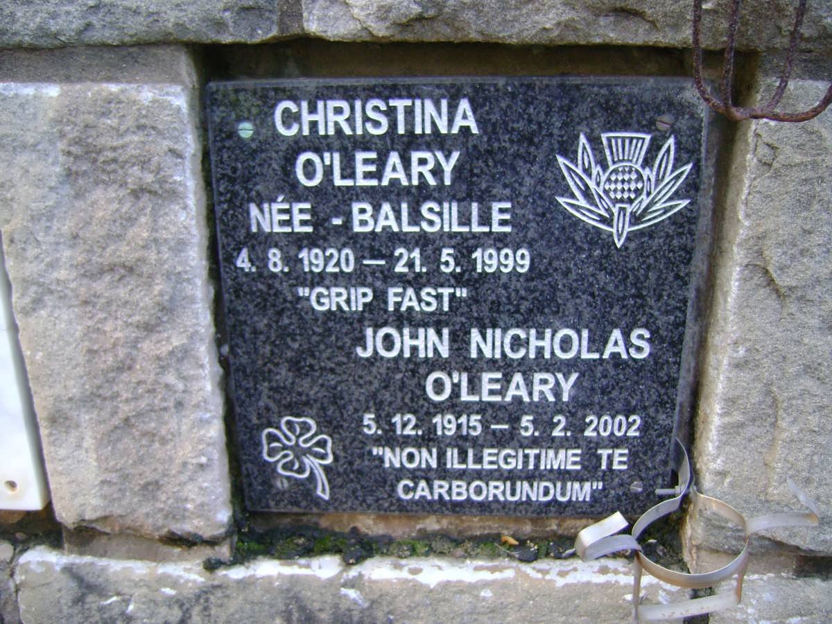 O'LEARY John Nicholas 1915-2002 &amp; Christina BALSILLE 1920-1999