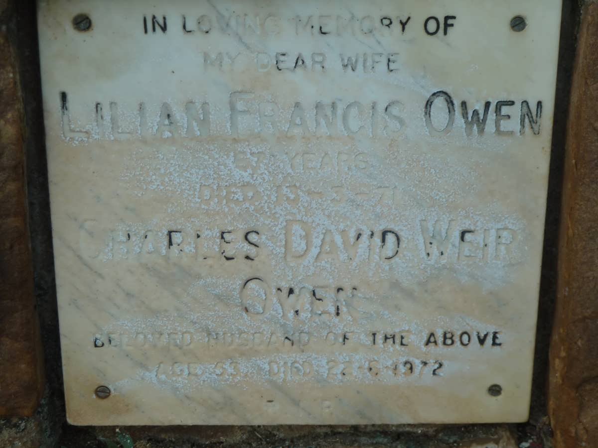 OWEN Charles David Weir -1972 &amp; Lilian Francis -1971