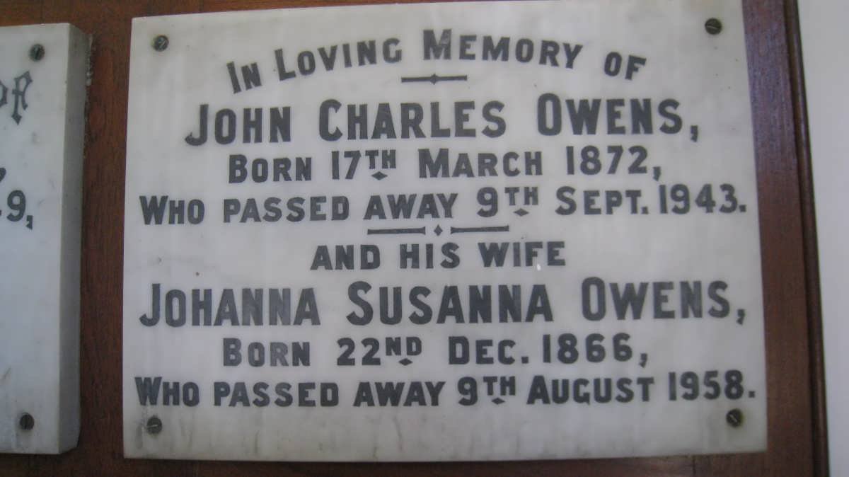 OWENS John Charles 1872-1943 &amp; Johanna Susanna 1866-1958