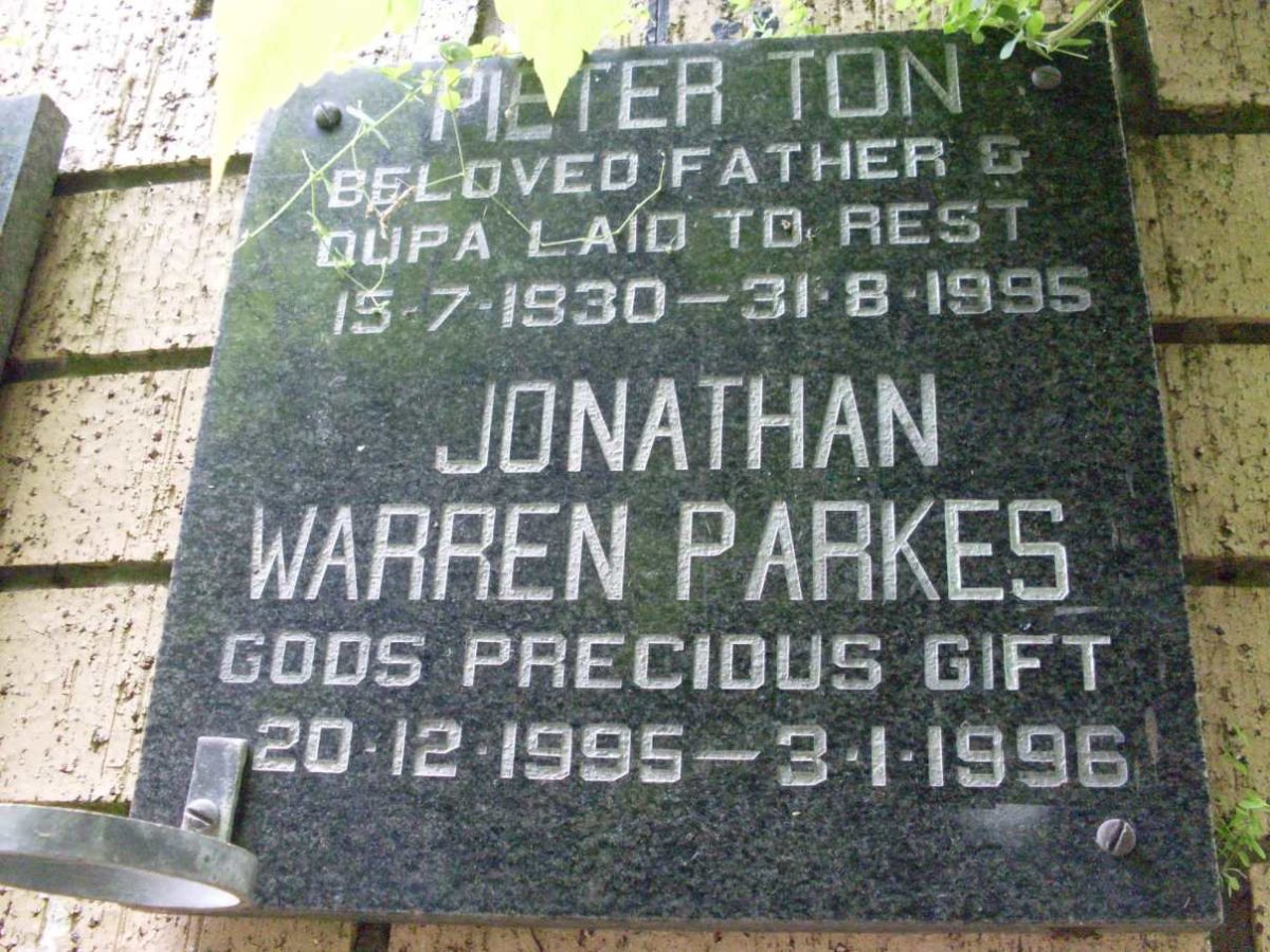 PARKES Jonathan Warren 1995-1996 :: TON Pieter 1930-1995