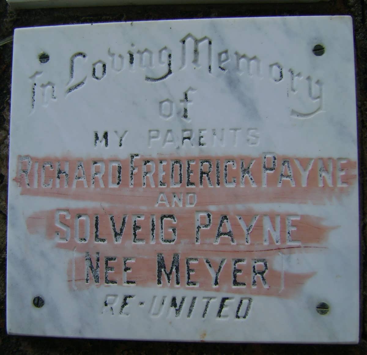 PAYNE Richard Frederick &amp; Solveig MEYER
