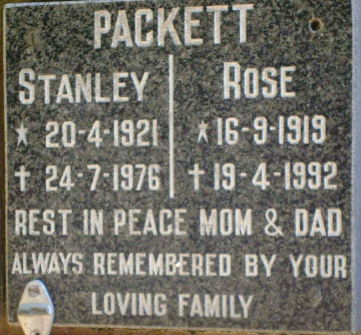 PACKETT Stanley 1921-1976 &amp; Rose 1919-1992