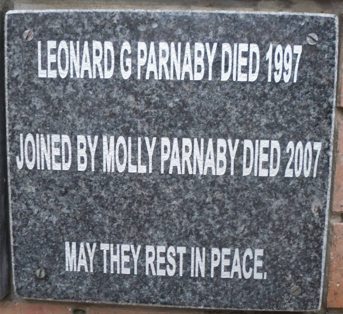 PARNABY Leonard G. -1997 &amp; Molly -2007