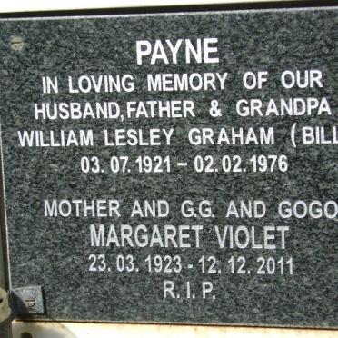 PAYNE William Lesley Graham 1921-1976 &amp; Margaret Violet 1923-2011