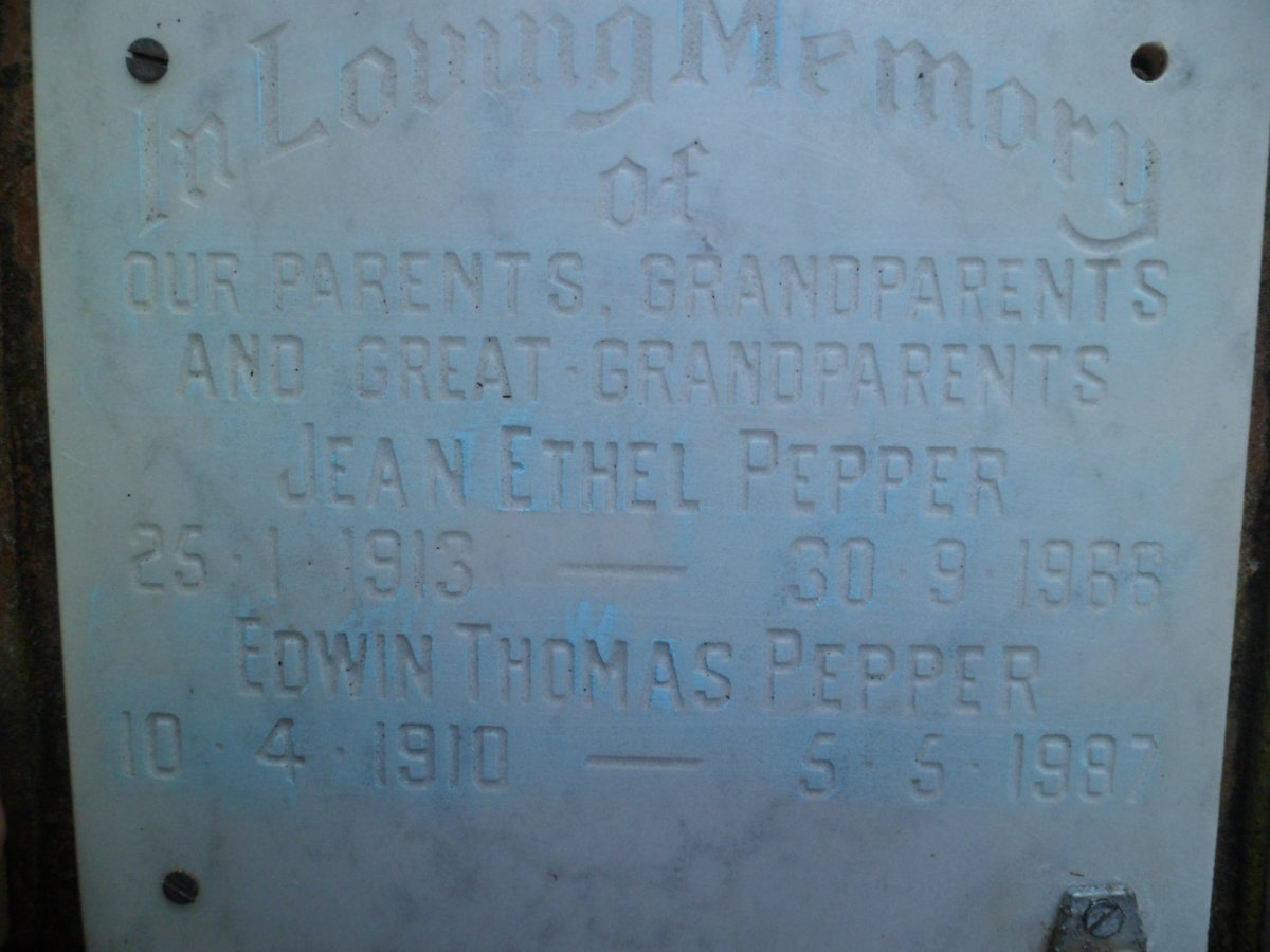 PEPPER Edwin Thomas 1910-1987 &amp; Jean Ethel 1913-1966