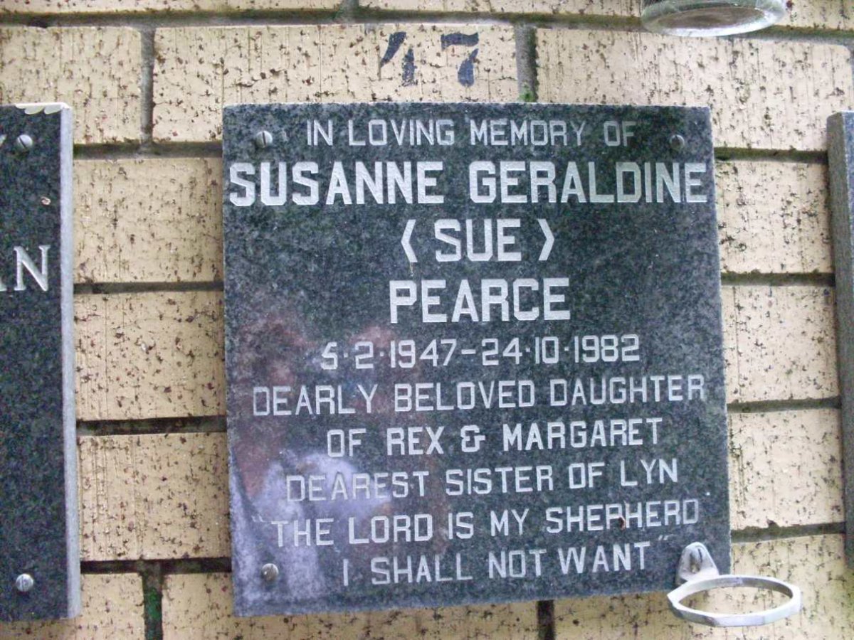 PEARCE Susanne Geraldine 1947-1982