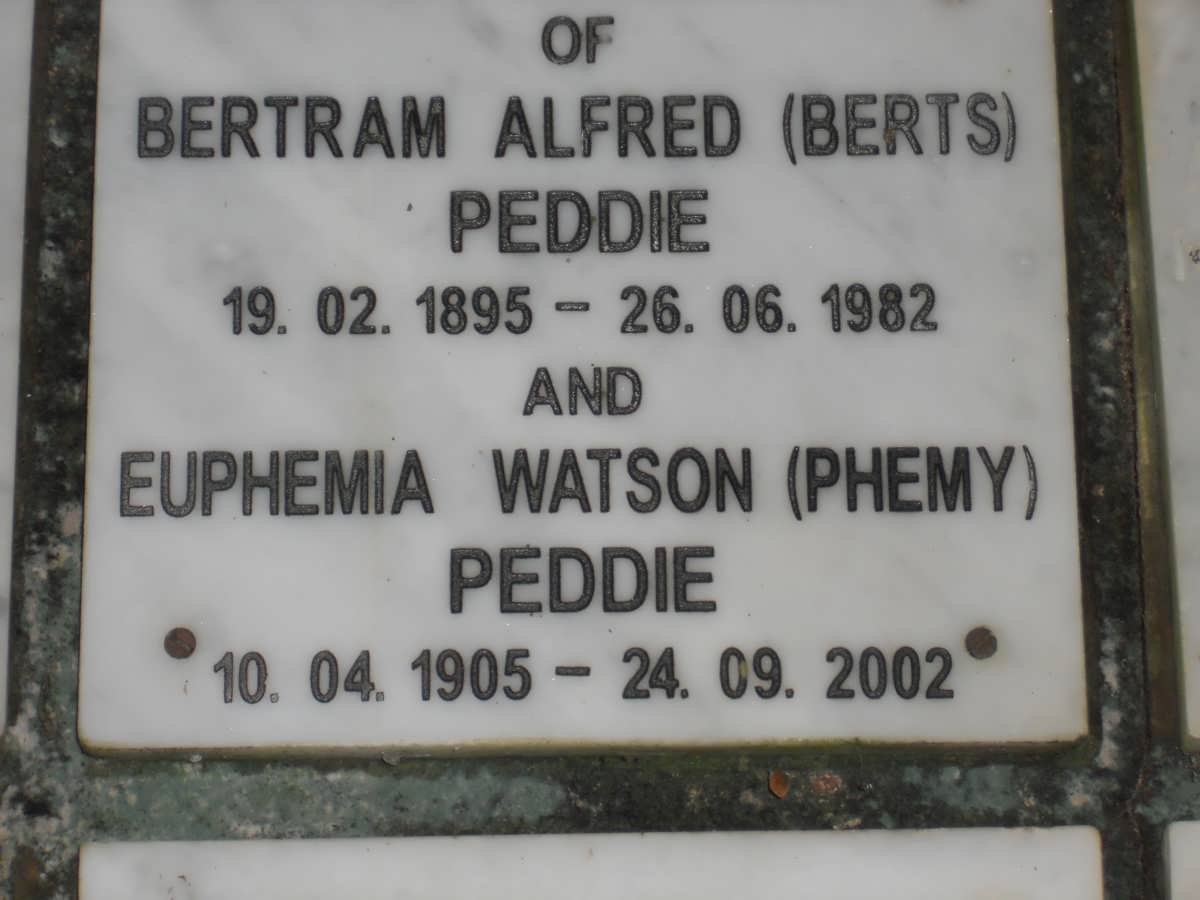 PEDDIE Bertram Alfred 1895-1982 &amp; Euphemia Watson 1905-2002