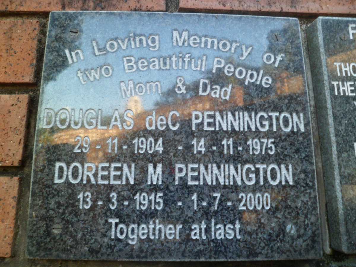 PENNINGTON Douglas deC 1904-1975 &amp; Doreen M. 1915-2000