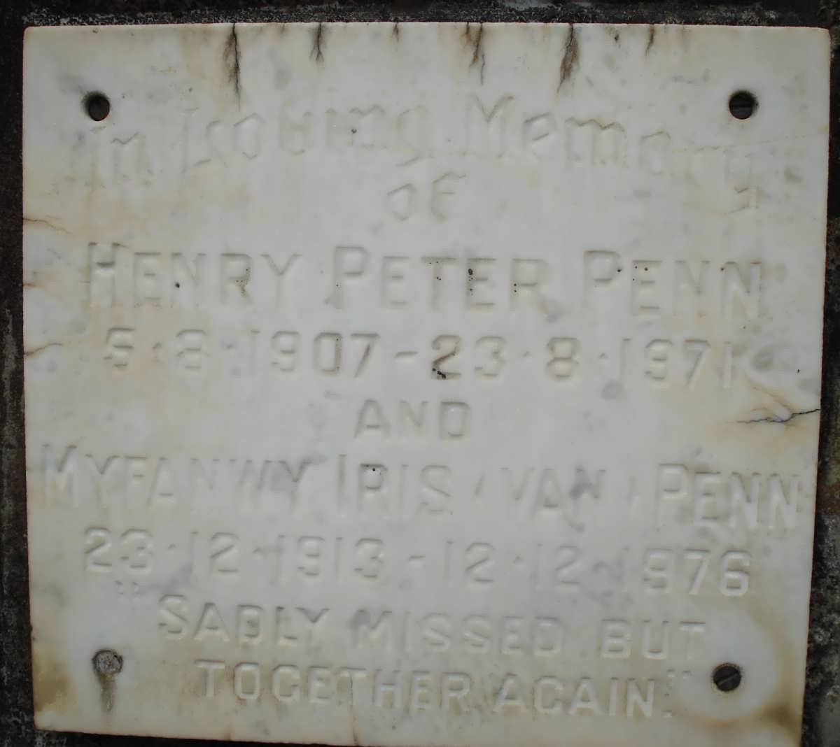 PENN Henry Peter 1907-1971 &amp; Myfanwy Iris Van 1913-1976