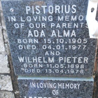 PISTORIUS Wilhelm Pieter 1898-1978 &amp; Ada Alma 1905-1977