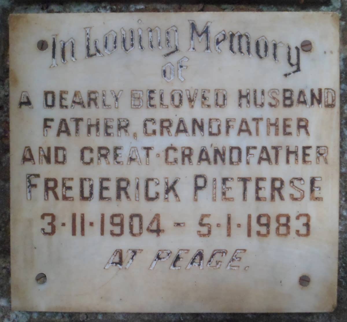 PIETERSE Frederick 1904-1983