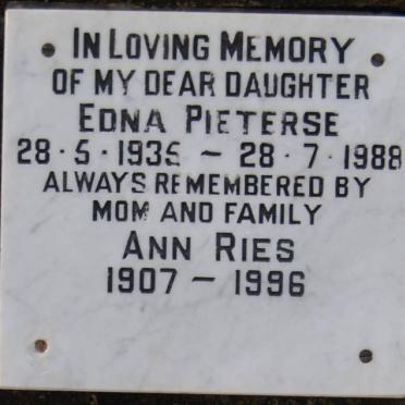 PIETERSE Edna 1935-1988 :: RIES Ann 1907-1996