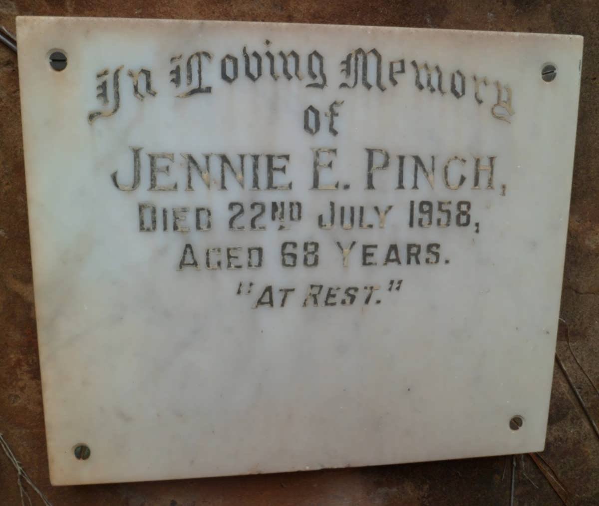 PINCH Jennie E. -1958