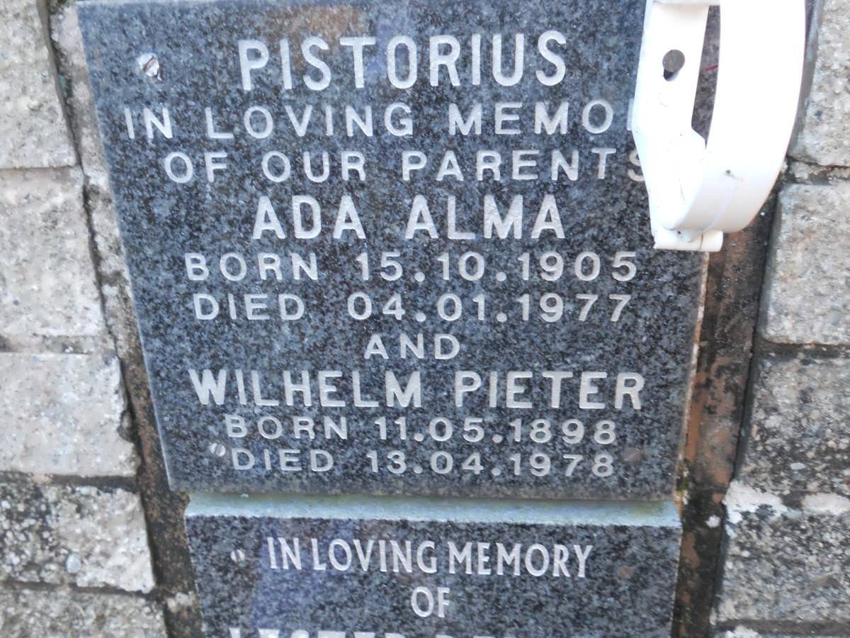 PISTORIUS Wilhelm Pieter 1898-1978 &amp; Ada Alma 1905-1977