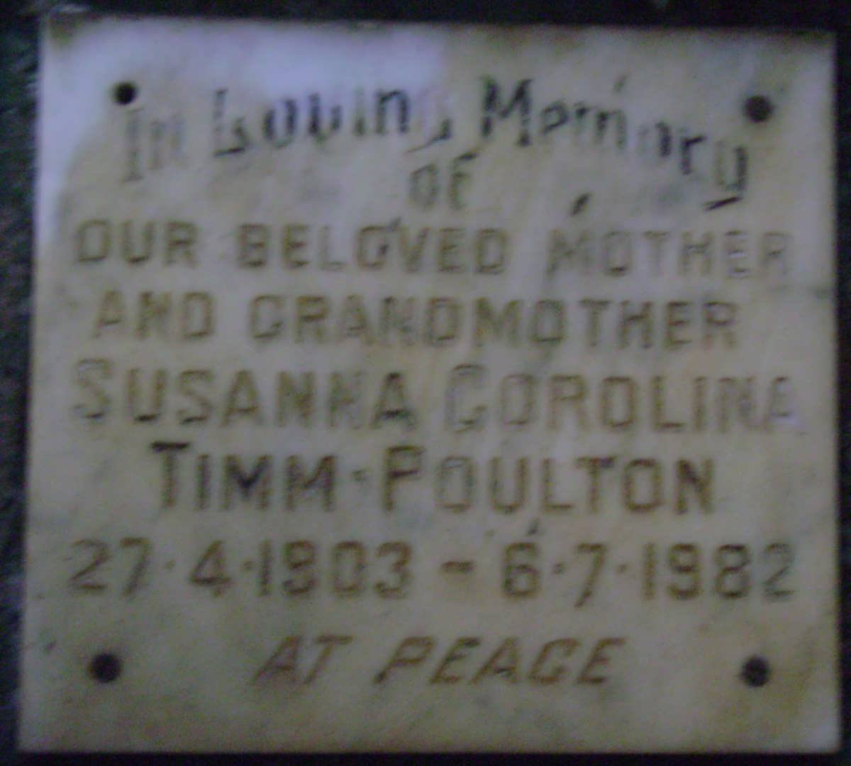 POULTON Susanna Corolina, Timm 1903-1982