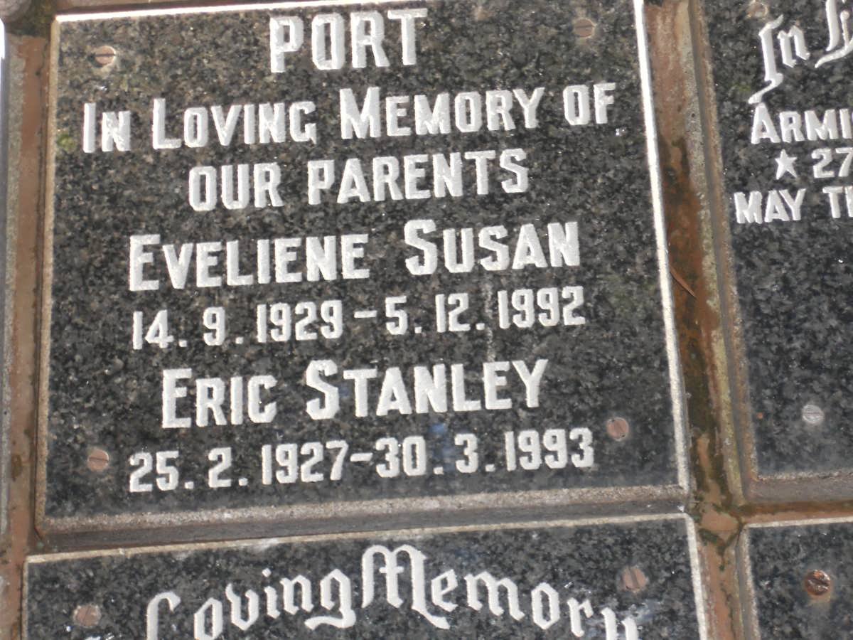 PORT Eric Stanley 1927-1993 &amp; Eveliene Susan 1929-1992
