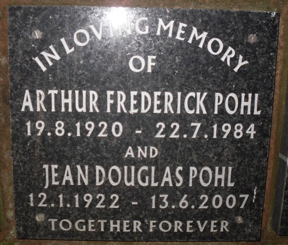 POHL Arthur Frederick 1920-1984 &amp; Jean Douglas 1922-2007