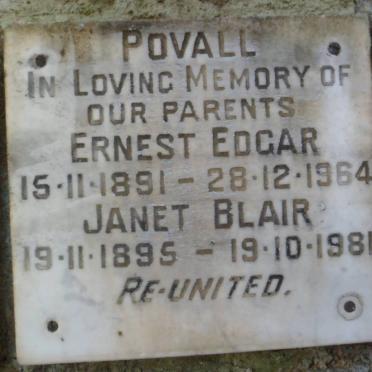 POVALL Ernest Edgar 1891-1964 &amp; Janet Blair 1895-1981