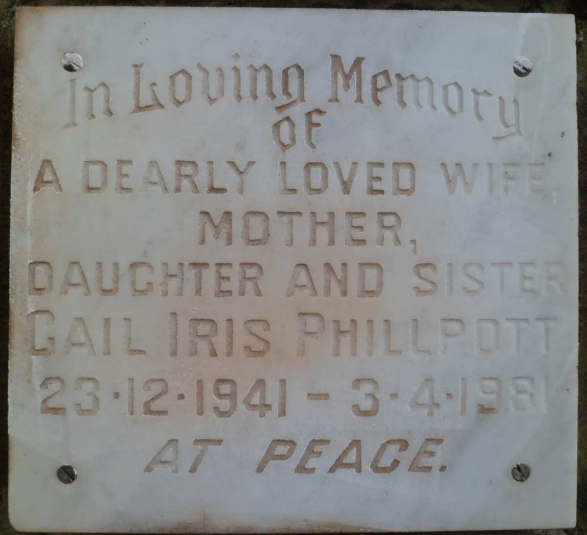 PHILLPOTT Gail Iris 1941-1981