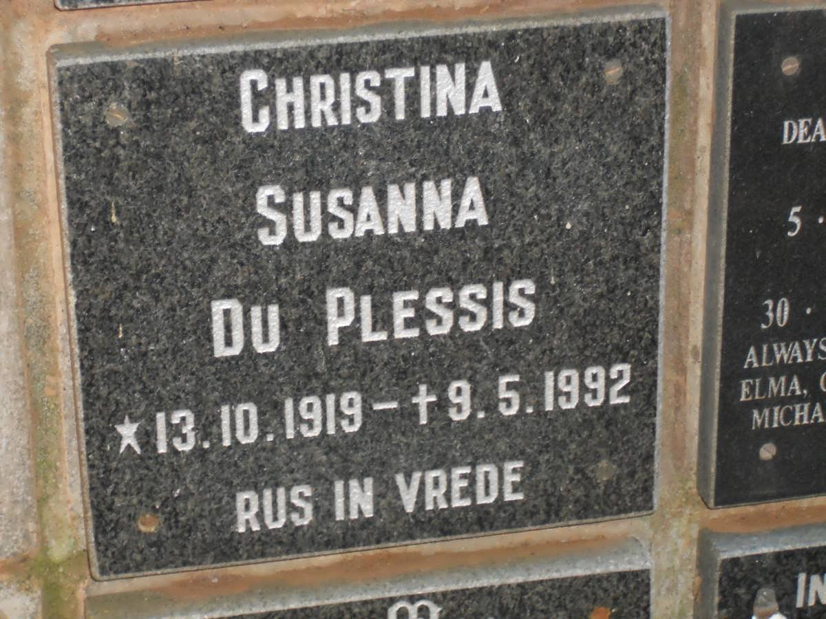 PLESSIS Christina Susanna, du 1919-1992