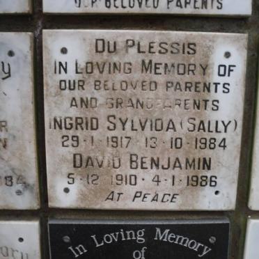 PLESSIS David Benjamin, du 1910-1986 &amp; Ingrid Sylvida 1917-1984