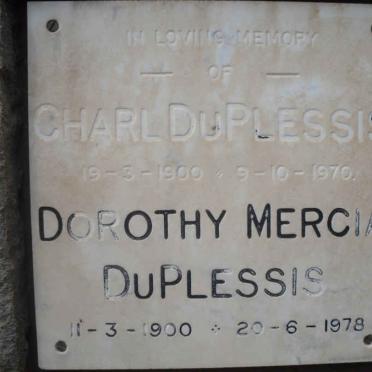 PLESSIS Charl, du 1900-1970 &amp; Dorothy Mercia 1900-1978