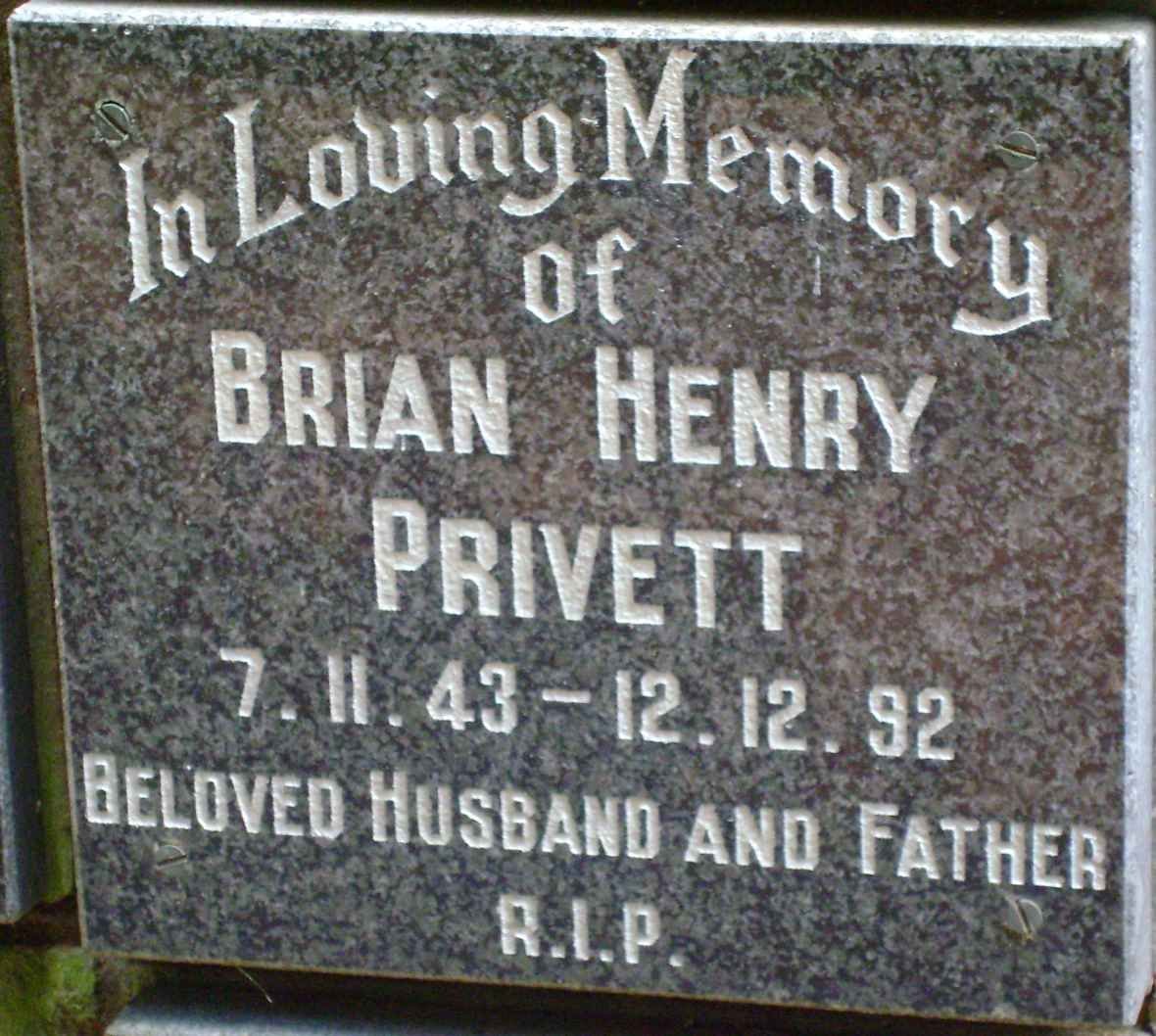 PRIVETT Brian Henry 1943-1992