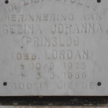 PRINSLOO Gezina Johanna nee LORDAN 1925-1989