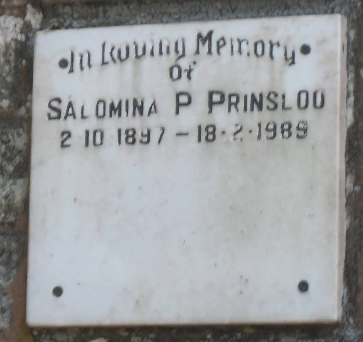 PRINSLOO Salomina P. 1897-1989