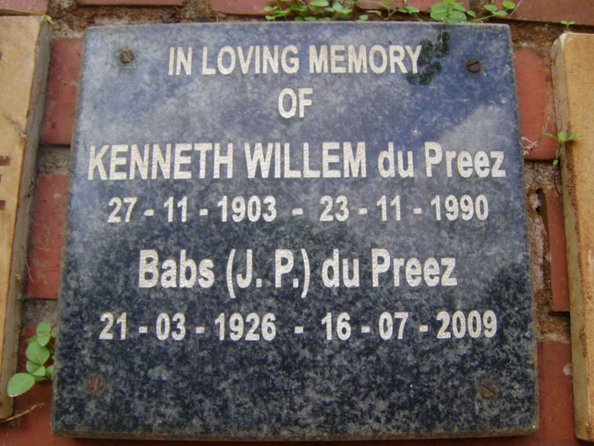 PREEZ Kenneth Willem, du 1903-1990 &amp; J.P. 1926-2009
