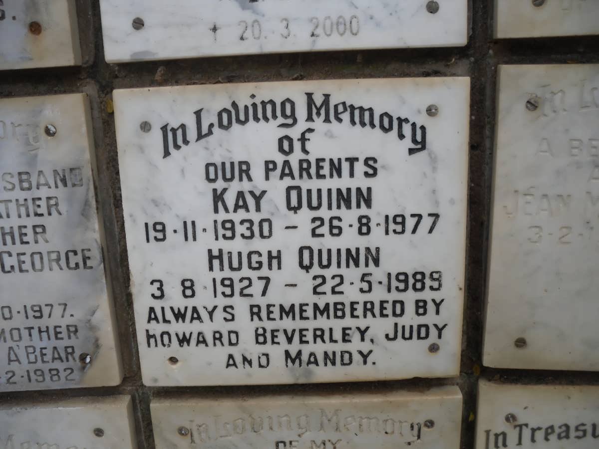 QUINN Hugh 1927-1989 &amp; Kay 1930-1977