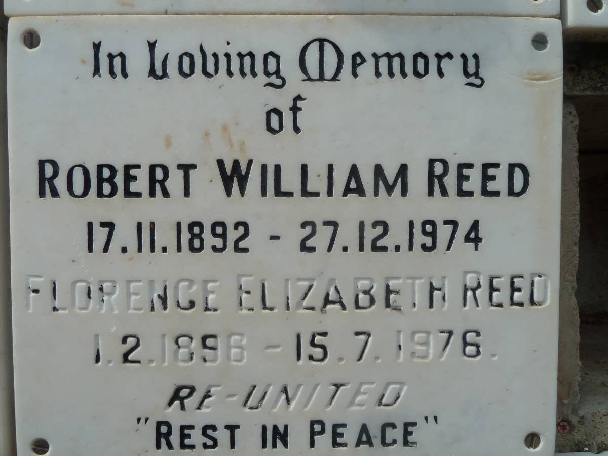 REED Robert William 1892-1974 &amp; Florence Elizabeth 1896-1976