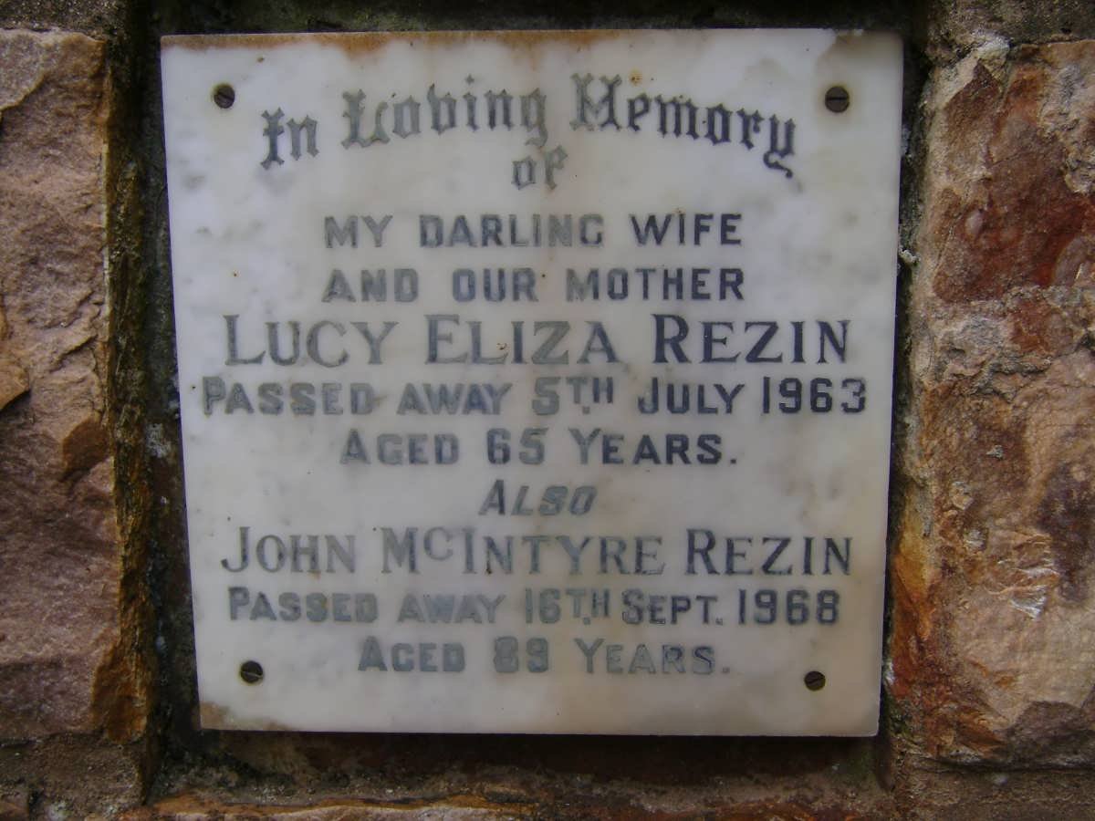 REZIN John McIntyre -1968 &amp; Lucy Eliza -1963
