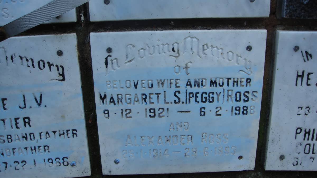 ROSS Alexander 1914-1993 &amp; Margaret L.S. 1921-1988