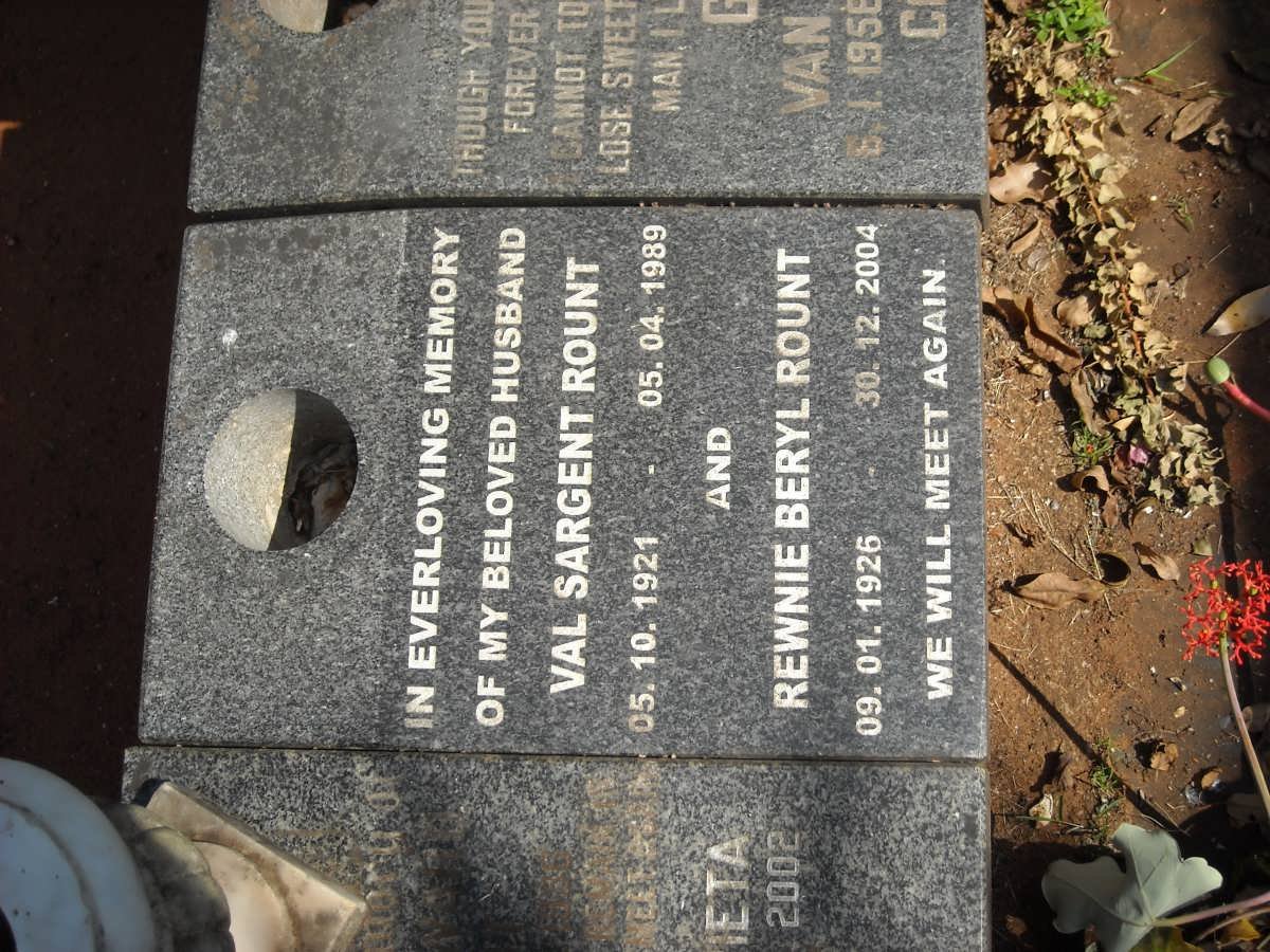 ROUNT Val Sargent 1921-1989 &amp; Rewnie Beryl 1926-2004