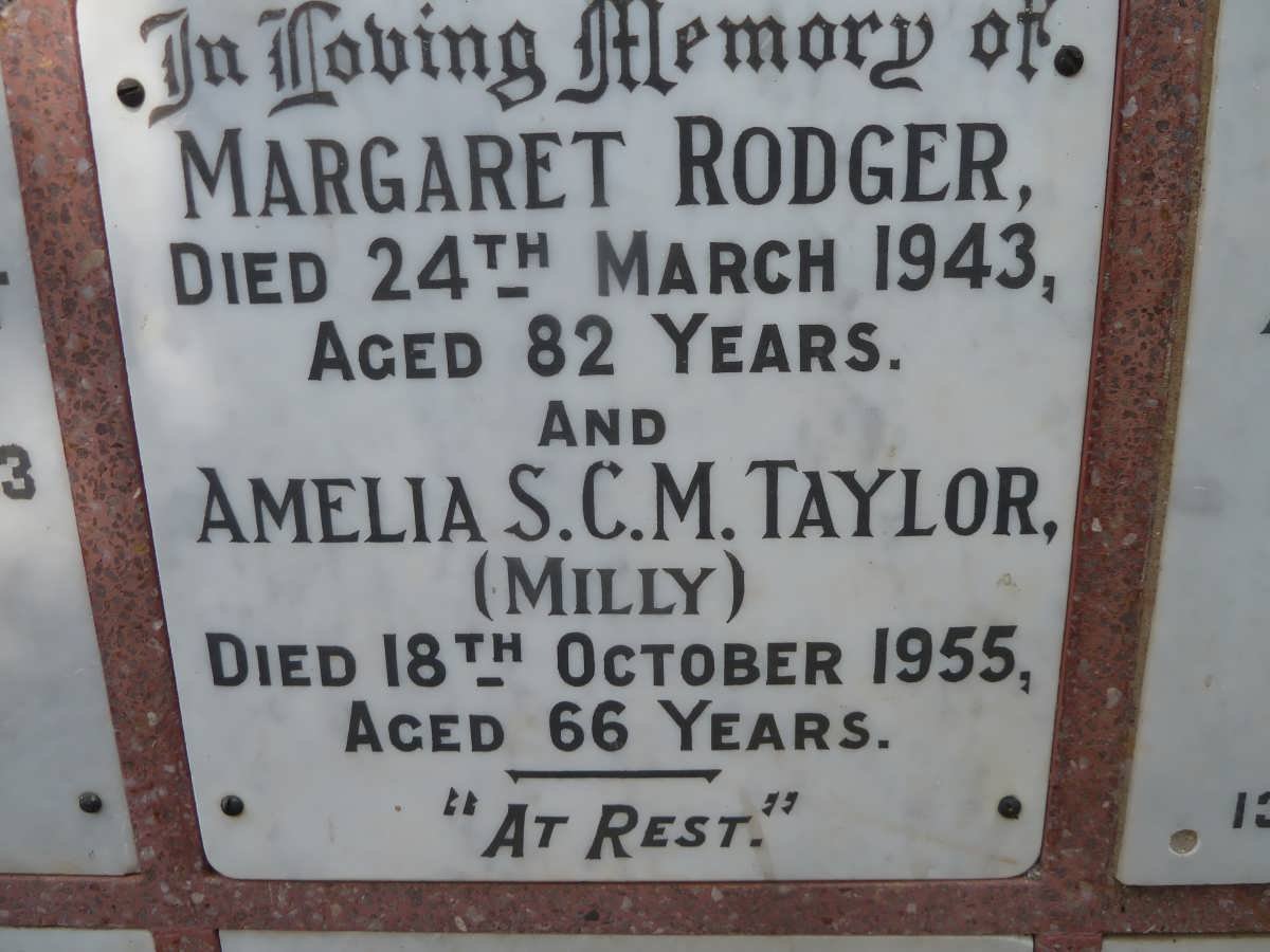 RODGER Margaret -1943 :: TAYLOR Amelia S.C.M. -1955