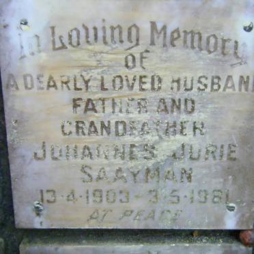 SAAYMAN Johannes Jurie 1903-1981